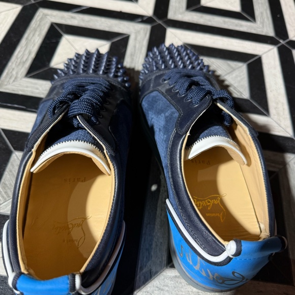 Authentic Louboutin Fun Louis Junior Spikes Navy Suede Sneakers 8.5 - Picture 9 of 11